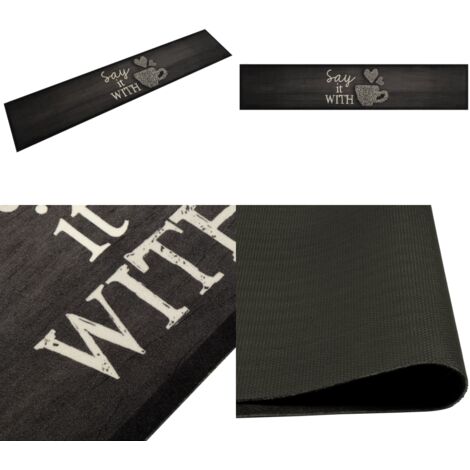 Alfombra de cocina lavable terciopelo negro taza 60x300 cm - Alfombra lavable - Alfombra de cocina negra