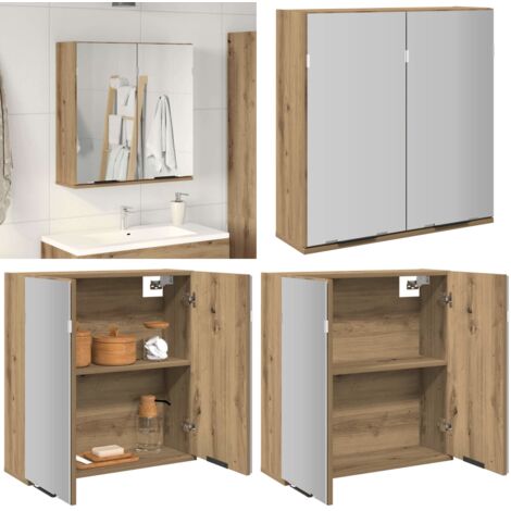 Armario con espejo baño madera roble artisan 64x20x66,5 cm - Armario baño roble - Armario baño madera