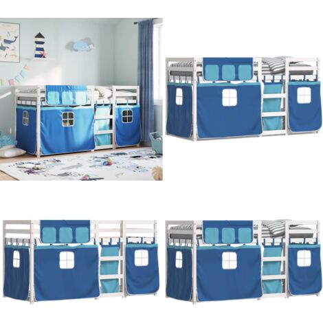 Litera con cortinas madera maciza de pino azul 90x200 cm - Litera infantil - Cama con cortinas
