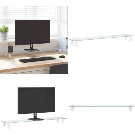 Soporte de monitor vidrio templado y metal blanco 100x20x8 cm - Soporte de pantalla - Soporte de ordenador