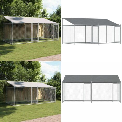 Jaula de perros techo y puertas acero galvanizado gris 4x2x2 m - Jaula exterior para perros - Jaula de acero galvanizado