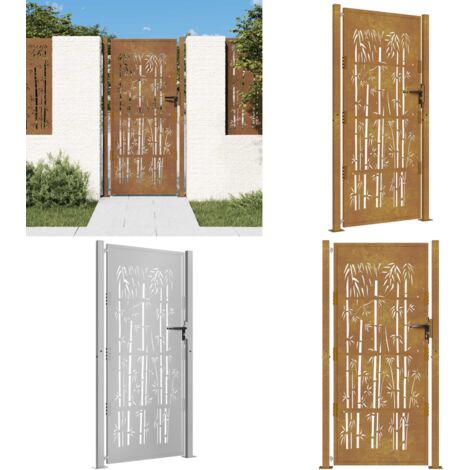 Puerta de jardín 100x200 cm de acero corten con diseño de bambú - Acero corten - Puerta de seguridad