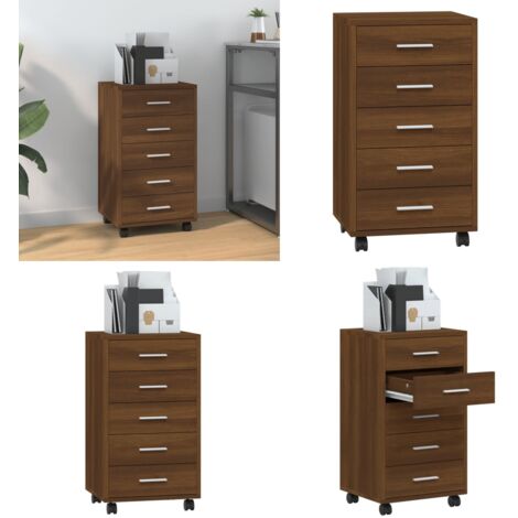 Cajonera con ruedas madera contrachapada marrón roble - Almacenamiento oficina - Cajón de madera