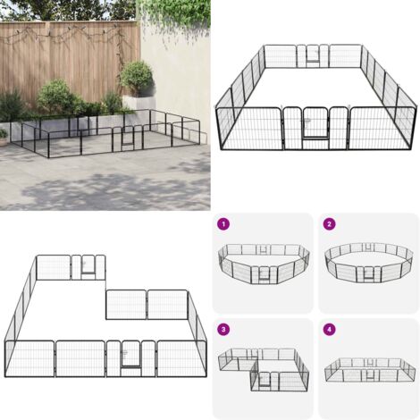 Corral para perros 16 paneles de acero 60x80 cm negro - Corral de acero - Corral para perros exterior
