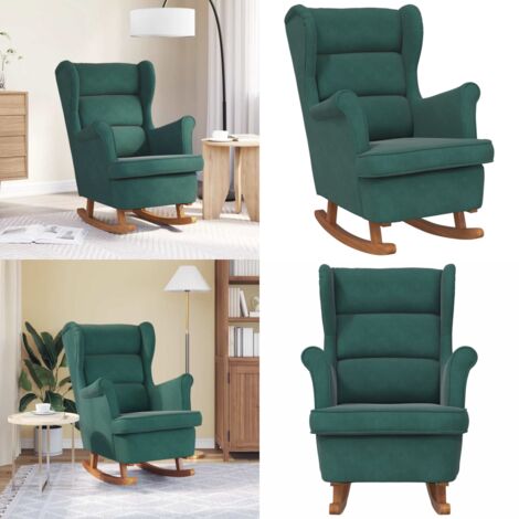 Mecedora con respaldo alto de terciopelo y madera maciza - Mecedora de terciopelo - Mecedora de madera