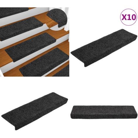 Felpudos autoadhesivos para escaleras, 10 unidades, 65 x 21 x 4 cm, borde rectangular, gris oscuro - Alfombras autoadhesivas - Alfombras para escaleras decorativas