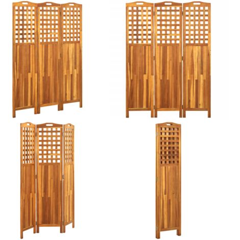 Biombo de 3 paneles madera maciza de acacia 121x2x170 cm - Separador de ambientes - Pantalla de privacidad