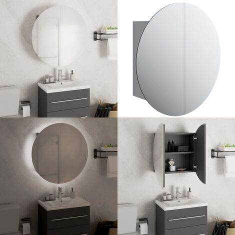 Armario de baño con espejo redondo y LED gris 47x47x17,5 cm - Espejo redondo - Luz LED