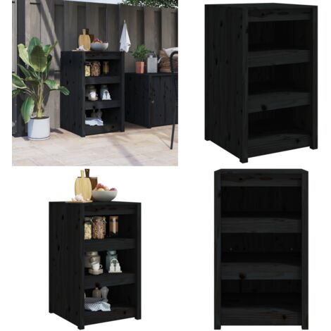 Mueble de cocina exterior MEPPEL madera maciza pino negro 55x55x92 cm - Mueble de cocina - Madera maciza