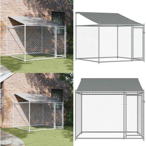 Jaula de perros techo y puerta acero galvanizado gris 2x2x2 m - Jaula exterior para perros - Jaula de acero galvanizado