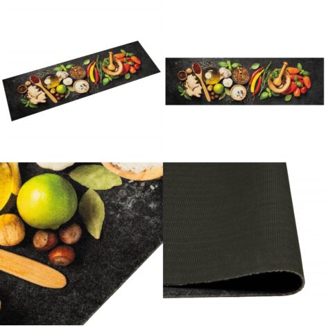 Alfombra de cocina lavable terciopelo dibujo especias 45x150 cm - Alfombra lavable - Terciopelo
