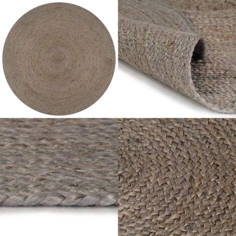Alfombra de yute tejida a mano redonda gris 150 cm - Alfombra trenzada - Alfombra natural