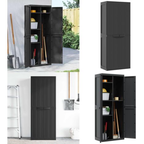 Armario de almacenaje exterior PP negro 65x37x165 cm - Almacenamiento exterior - Armario de jardín