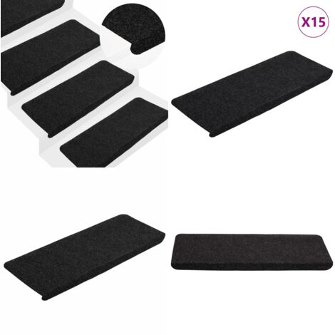 Alfombrilla autoadhesiva de escalera 15 uds negro 65x24,5x3,5cm - Alfombra autoadhesiva - Protección de escaleras