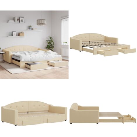 Sofá cama nido con cajones tela color crema 100x200 cm - Cama nido - Sofá cama con cajones