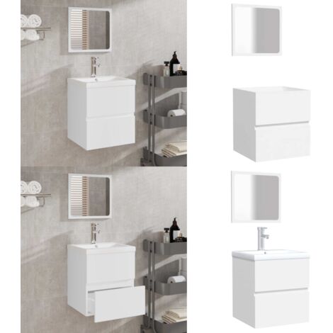 Armario de baño con espejo madera de ingeniería blanco - Espejo de baño - Armario con espejo