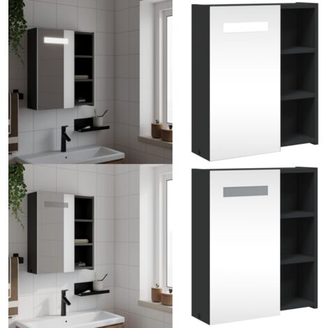 Mueble de baño con espejo y luz LED negro 45x13x52 cm - Armario de baño con luz LED - Mueble de baño negro