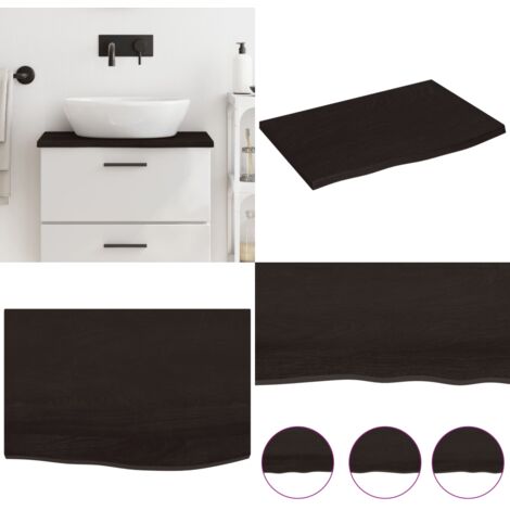 Encimera baño madera maciza tratada marrón oscuro 60x40x2 cm - Encimera de madera - Encimera de roble