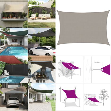 Toldo de vela rectangular HDPE gris claro 160 g/m² 3x5 m - Toldo de polietileno - Toldo HDPE