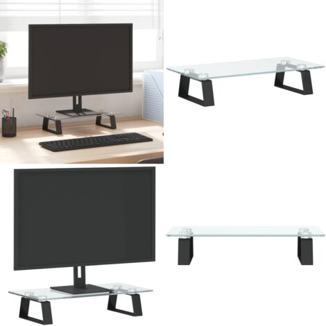 Soporte de monitor vidrio templado y metal negro 40x20x8 cm - Soporte de pantalla - Soporte de ordenador