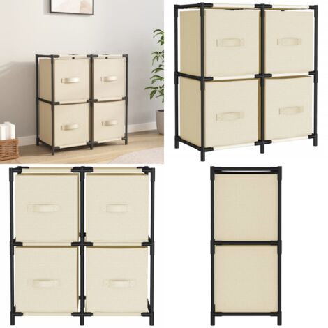 Armario almacenaje de acero con 4 cestas tela crema 63x30x71 cm - Cestas de tela - Almacenamiento de objetos