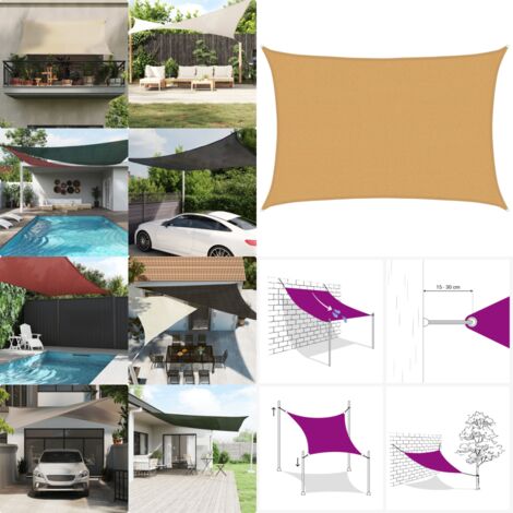 Toldo de vela rectangular HDPE arena 160 g/m² 2,5x3,5 m - Toldo de polietileno - Toldo de arena