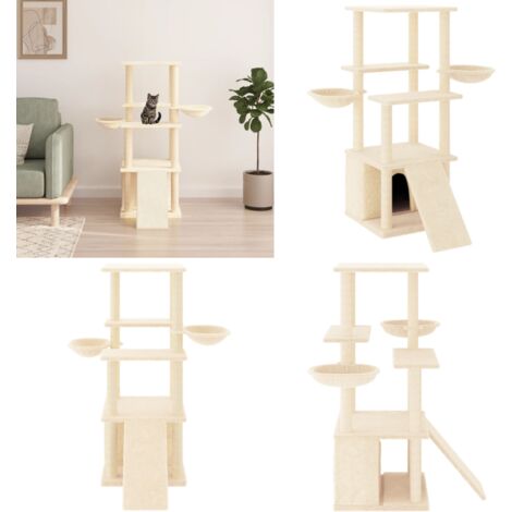 Rascador para gatos con postes de sisal color crema 133 cm - Postes de sisal - Juego de rascadores