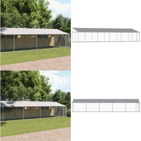 Jaula de perros techo y puerta acero galvanizado gris 10x2x2 m - Jaula exterior para perros - Jaula de acero galvanizado