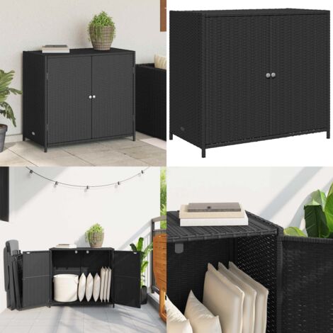 Armario de almacenaje de jardín ratán PE negro 83x45x76 cm - Almacenamiento exterior - Ratán sintético