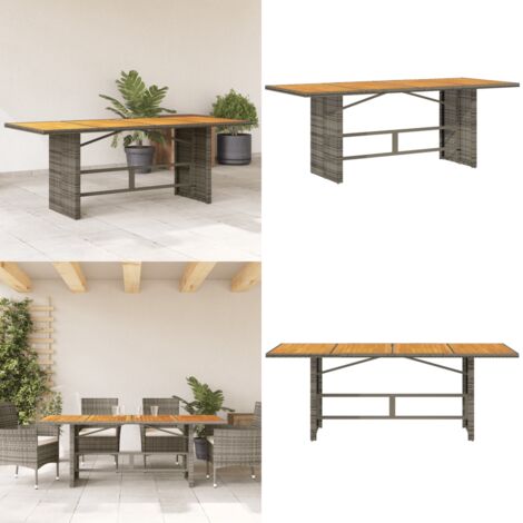 Mesa de jardín superficie madera acacia ratán gris 190x80x75cm - Madera acacia - Ratán sintético