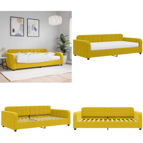 Sofá cama con colchón terciopelo amarillo 100x200 cm - Colchón de espuma - Sofá cama amarillo