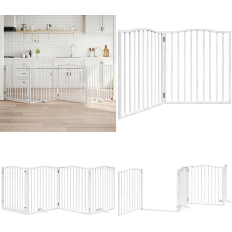 Puerta para perros plegable 4 paneles madera álamo blanca 320cm - Puerta para perros plegable - Puerta para perros de madera