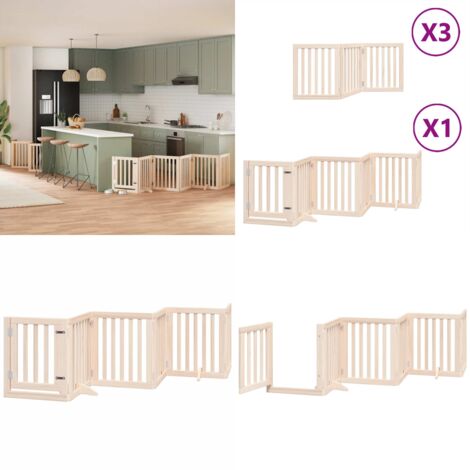 Puerta para perros plegable 15 paneles madera de álamo 750 cm - Puerta plegable para perros - Puerta de madera para perros