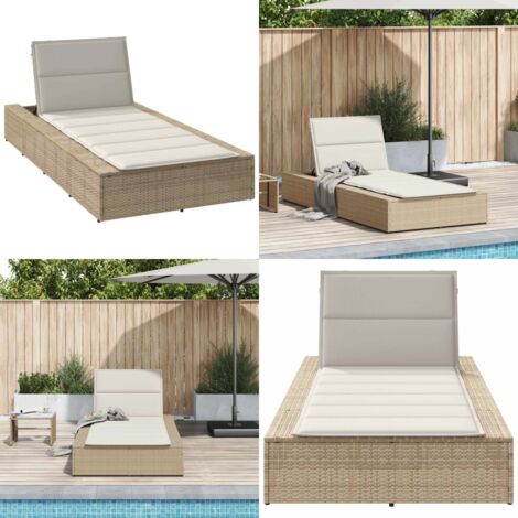 Tumbona con cojín flotante ratán sintético beige - Cojín flotante - Ratán sintético