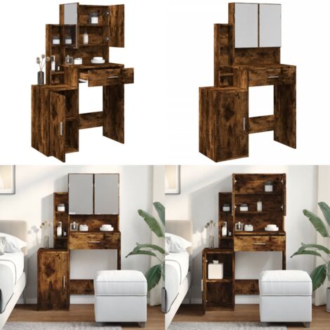 Tocador con mueble roble ahumado 80x35x132 cm - Tocador con espejo - Muebles de dormitorio