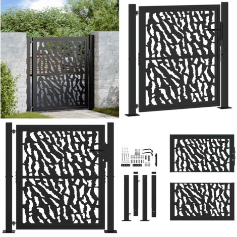 Puerta de jardín negra 100x100 cm de acero con diseño de trazos - Puerta de acero - Puerta de jardín negra