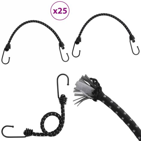 Cuerdas elásticas con tiras reflectantes y ganchos 25 uds 38 cm - Cuerdas reflectantes - Cuerdas para fijar
