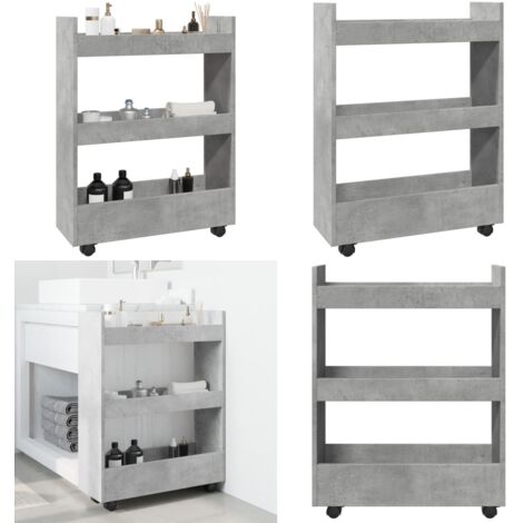 Carro de almacenaje estrecho 3 niveles madera gris hormigón - Estantería estrecha - Muebles decorativos