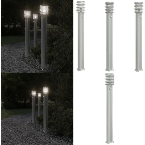 Lámparas de suelo de exterior con sensor 3 uds acero inox 110cm - Lámparas de suelo - Sensor de movimiento