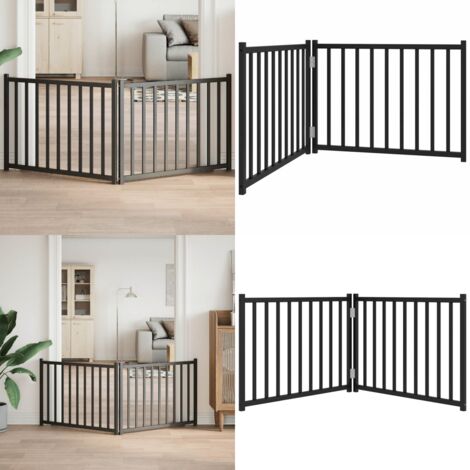 Puerta de perros plegable 2 paneles madera abeto negro 160 cm - Puerta plegable para perros - Puerta de madera para perros