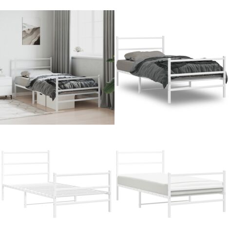 Estructura cama sin colchón con estribo metal blanco 100x190 cm - Estructura de cama - Cama con estribo