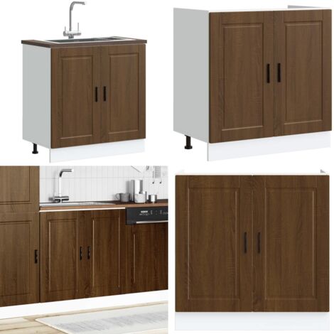 Mueble bajo fregadero Porto roble marrón madera diseñada - Almacenamiento cocina - Madera de ingeniería