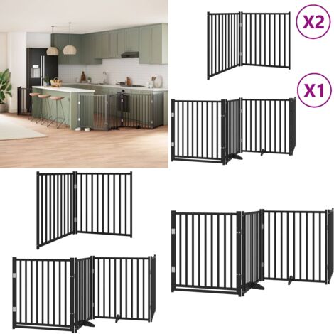 Puerta de perros plegable 8 paneles madera álamo negra 640 cm - Puerta plegable para perros - Puerta de madera para perros
