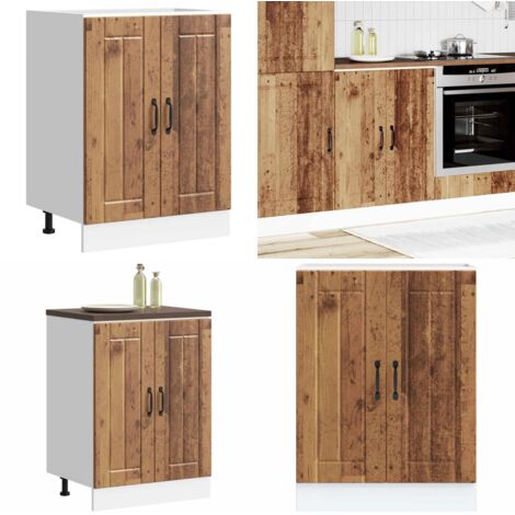Mueble bajo fregadero Lucca madera contrachapada madera antigua - Almacenamiento cocina - Mueble de cocina