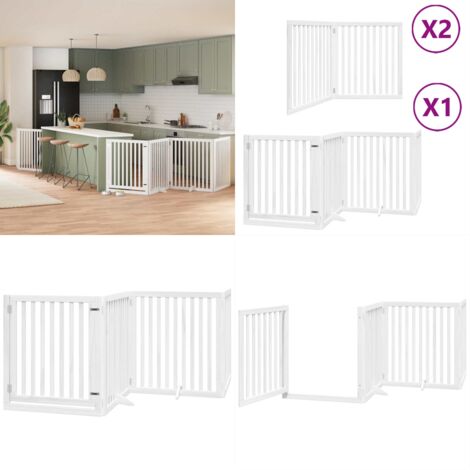 Puerta de perros plegable 8 paneles madera álamo blanca 640 cm - Puerta plegable para perros - Puerta de madera para perros