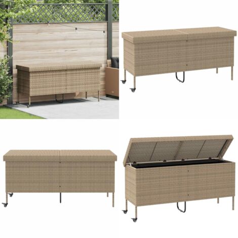 Caja de almacenaje jardín ruedas ratán PE beige 160x55x75 cm - Almacenamiento exterior - Caja de jardín con ruedas