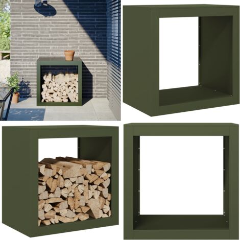 Leñero de acero verde 60x40x60 cm - Almacenamiento de leña - Estante para leña
