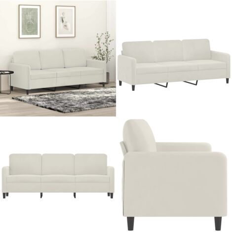 Sofá de 3 plazas terciopelo color crema 180 cm - Sofá terciopelo - Sofá crema