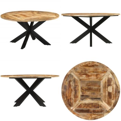 Mesa de comedor madera maciza de mango sin tratar Ø150x76 cm - Madera de mango - Mesa de comedor vintage
