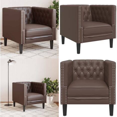 Sillón Chesterfield de cuero artificial marrón - Cuero sintético - Sofá de cuero sintético